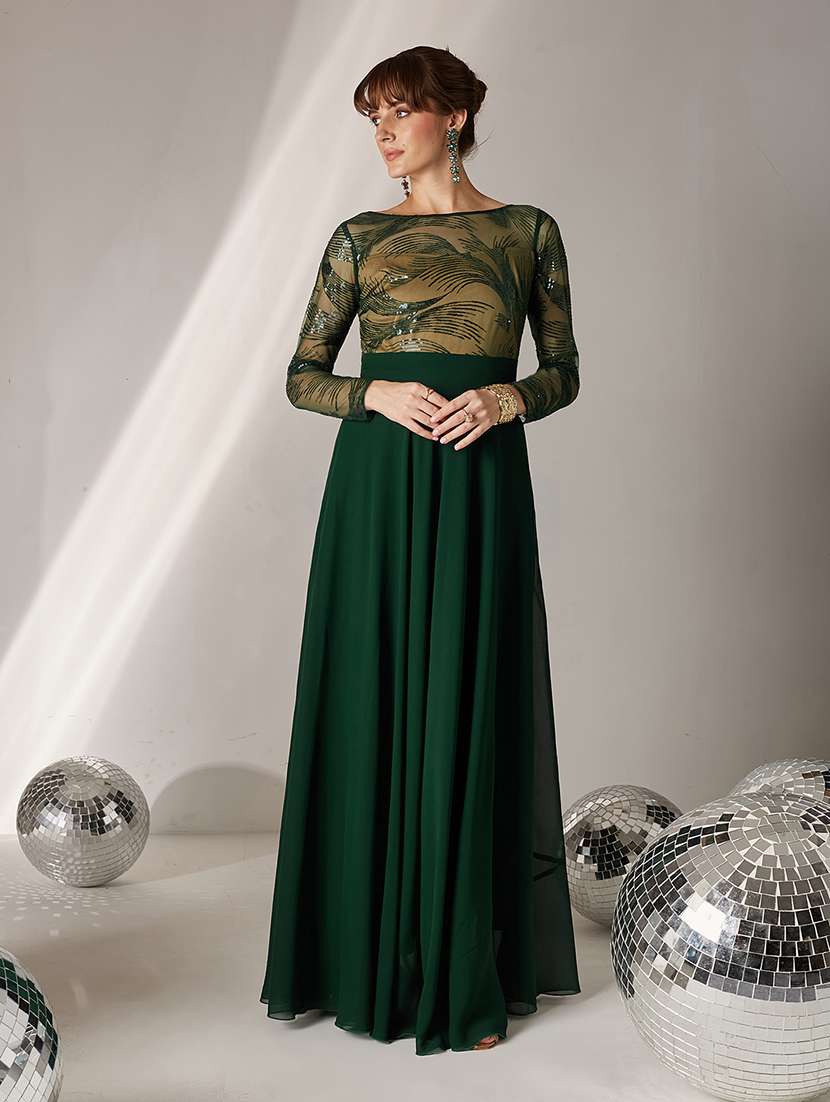 women embellsihed fit & flared dress