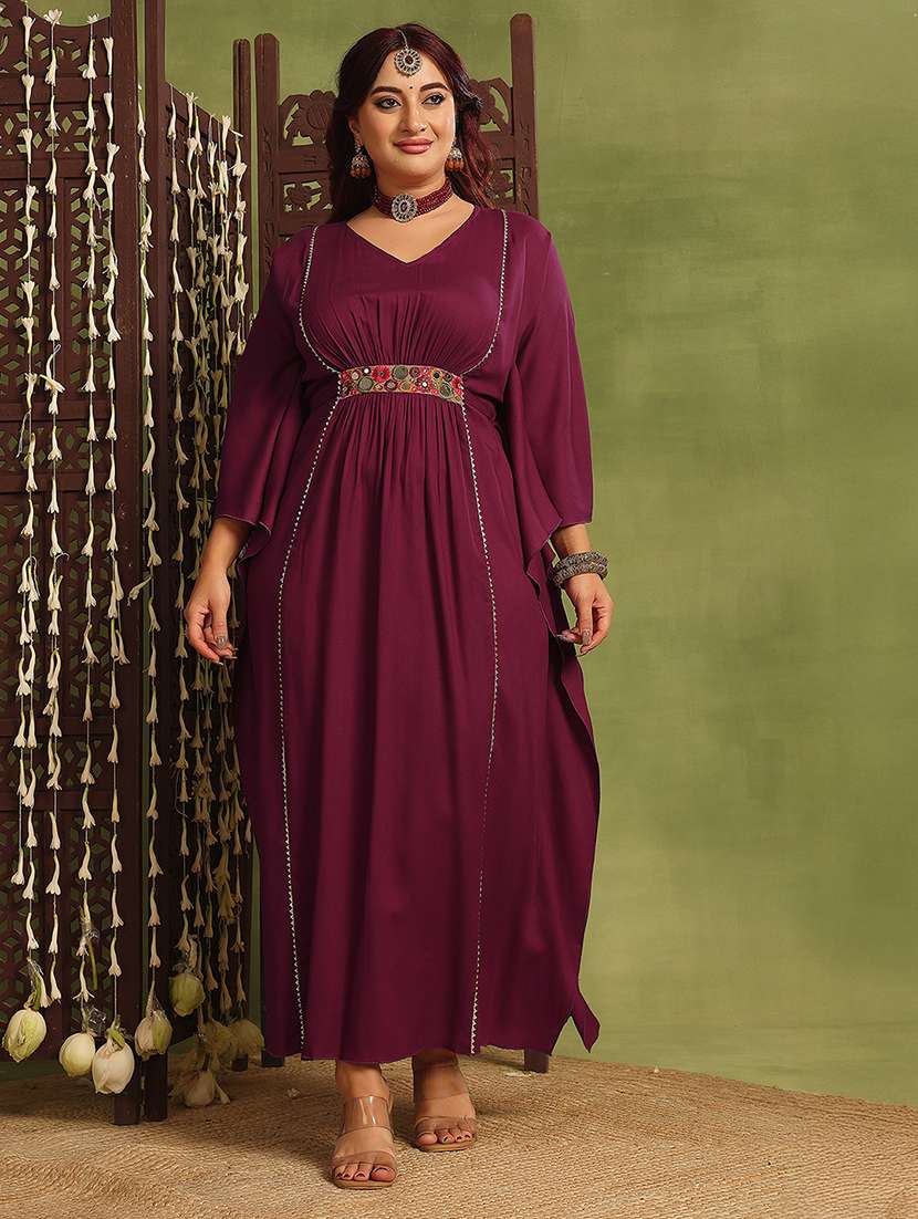 women embroidered kimono sleeve kaftan dress