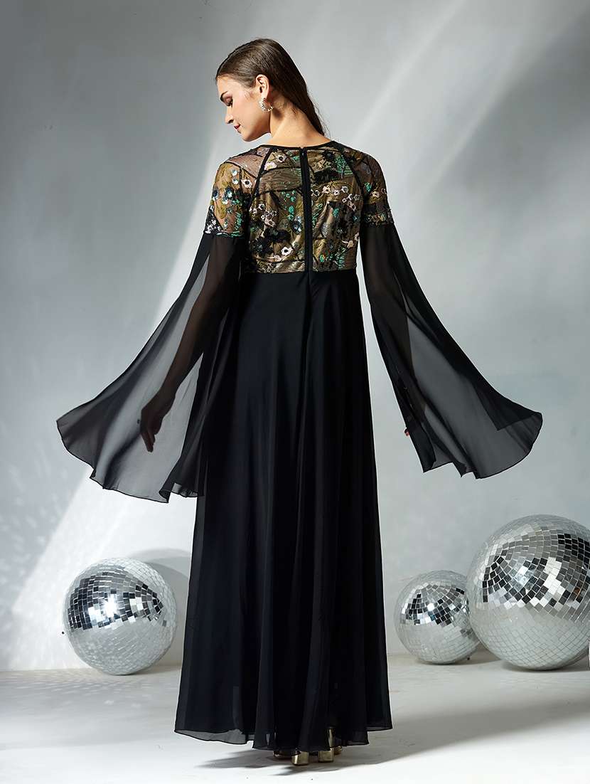 women embellished cape sleeve fit & flare dress - 22363714 -  Standard Image - 3