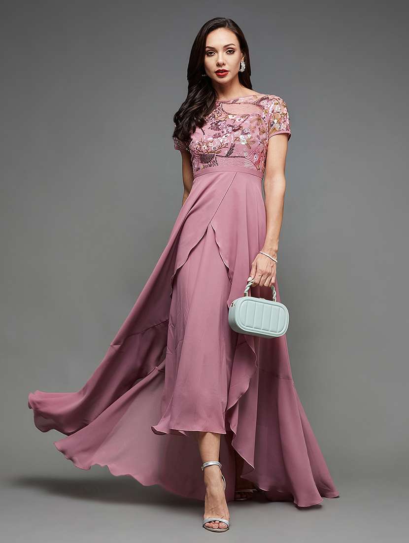 women embellished short sleeve asymmetric dress