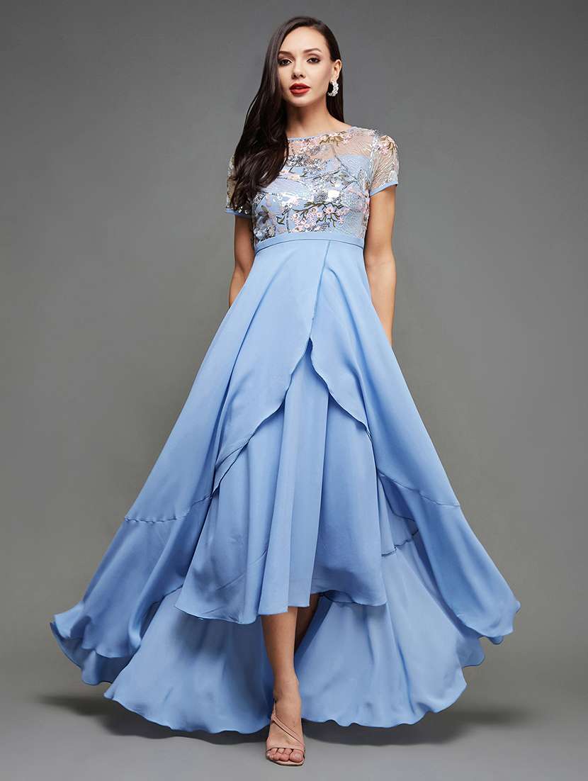 women embellished short sleeve asymmetric dress