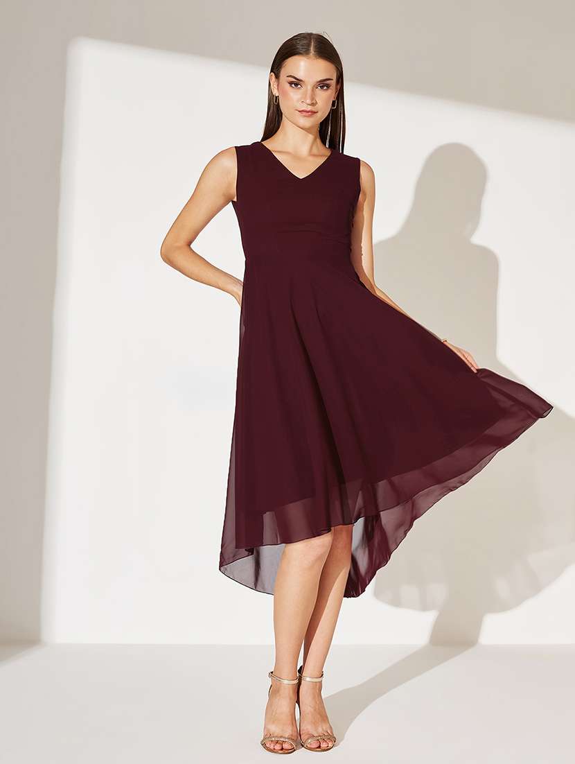 women solid sleeveless high low dress