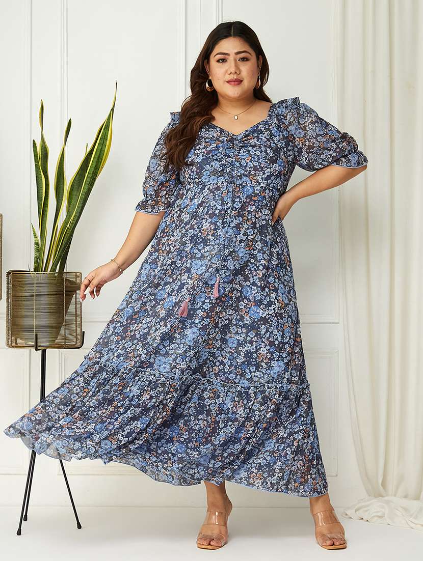 women plus size printed tiered dress