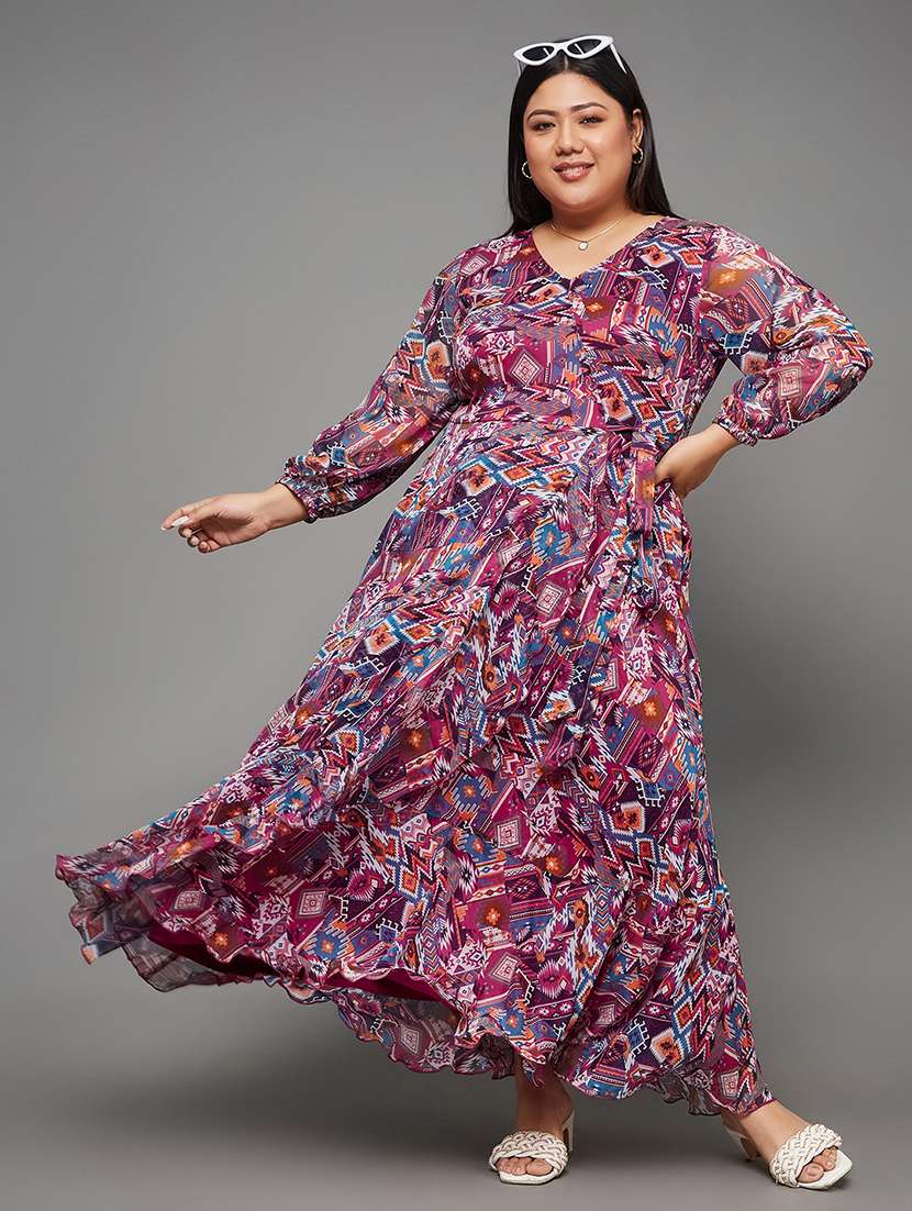 women plus size printed tiered dress
