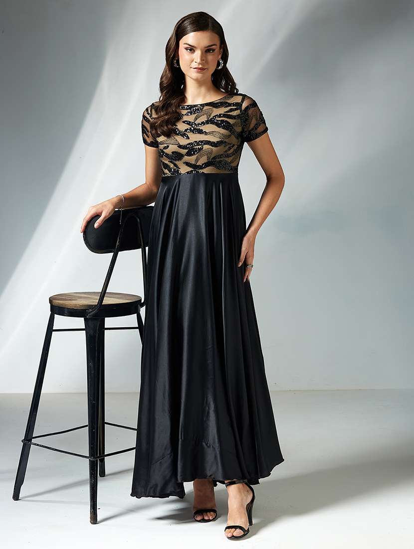 women sequined short sleeve fit & flare dress