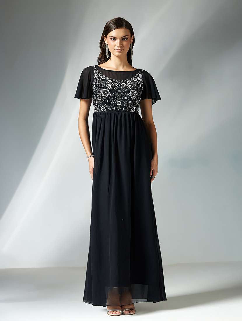 women embellished flute sleeve fit & flare dress