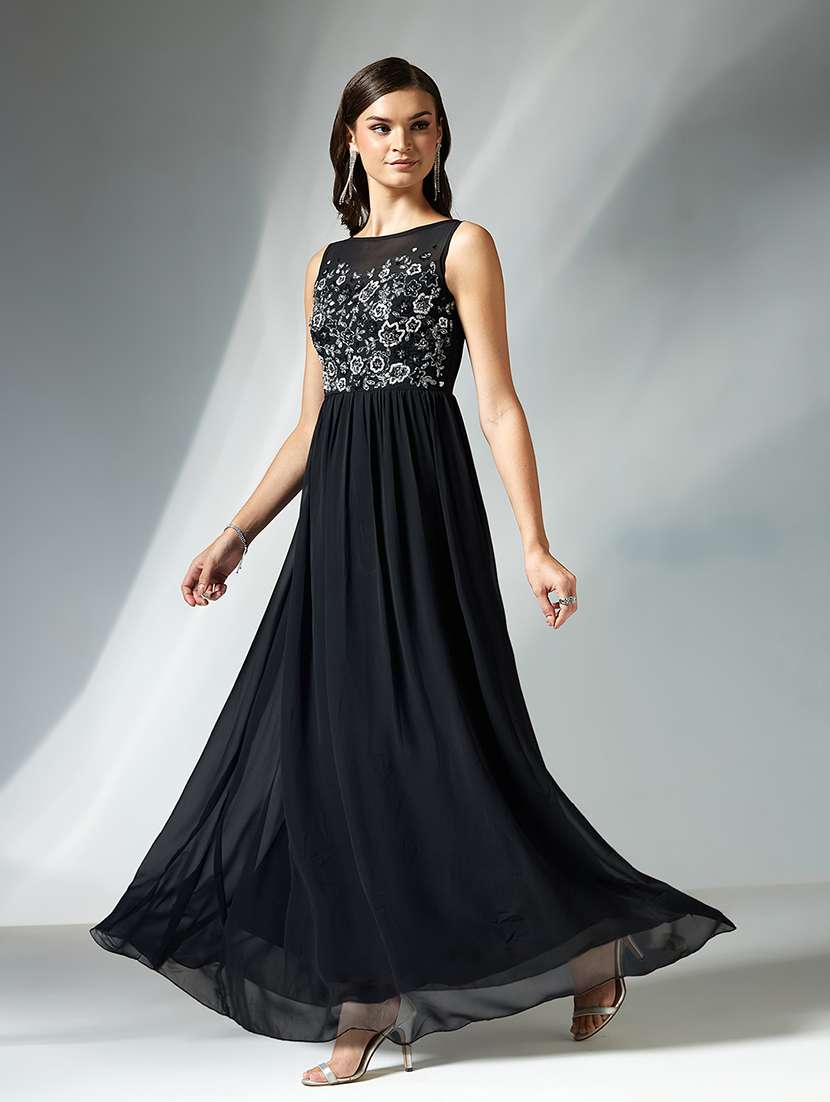 women embroidered sleeveless fit & flare dress