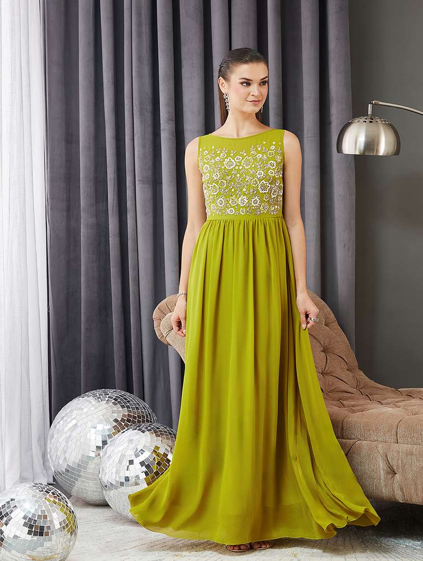 women embroidered sleeveless fit & flare dress