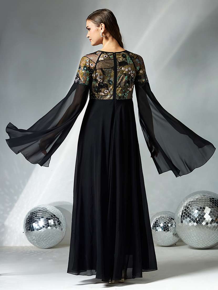 women embroidered cape sleeve fit & flare dress - 22363787 -  Standard Image - 3