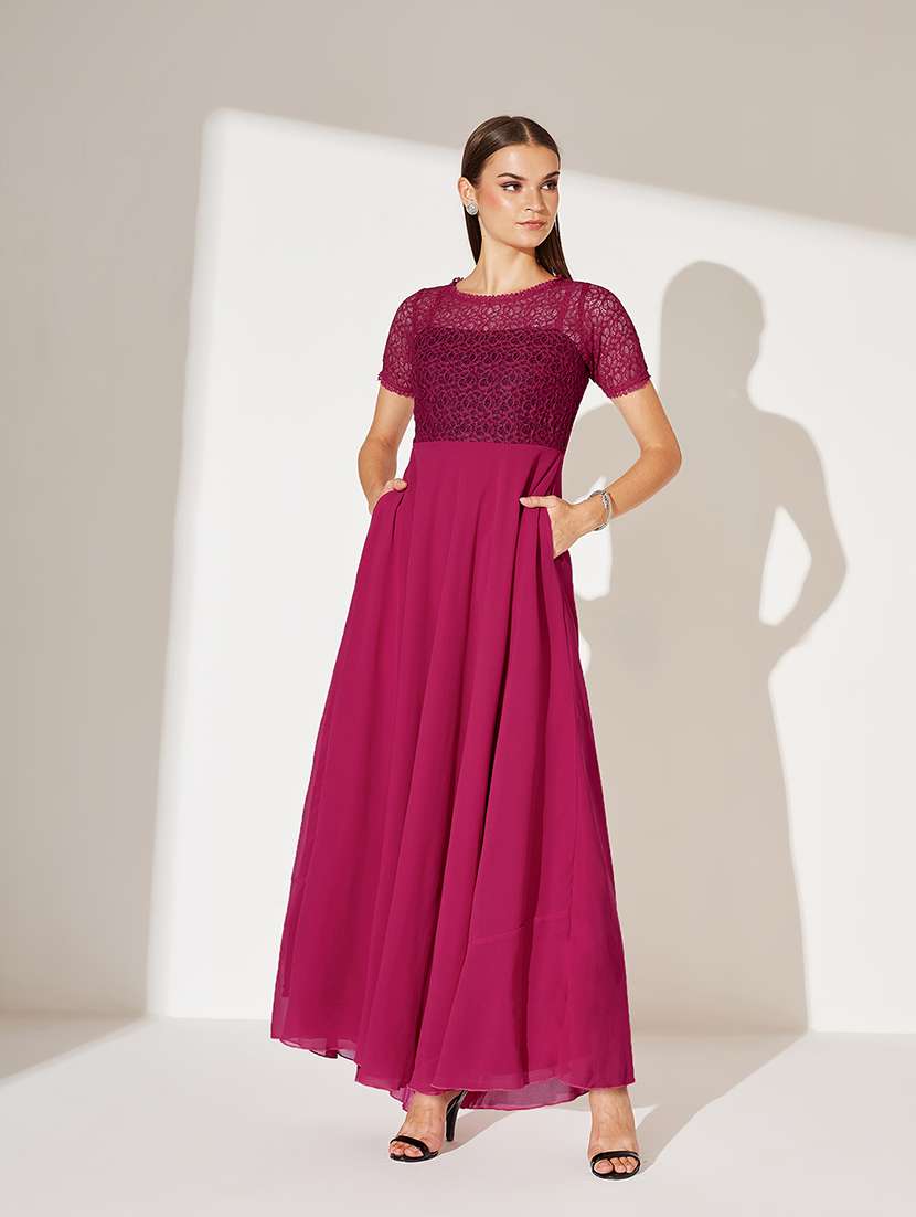 women self designed short sleeve fit & flare dress