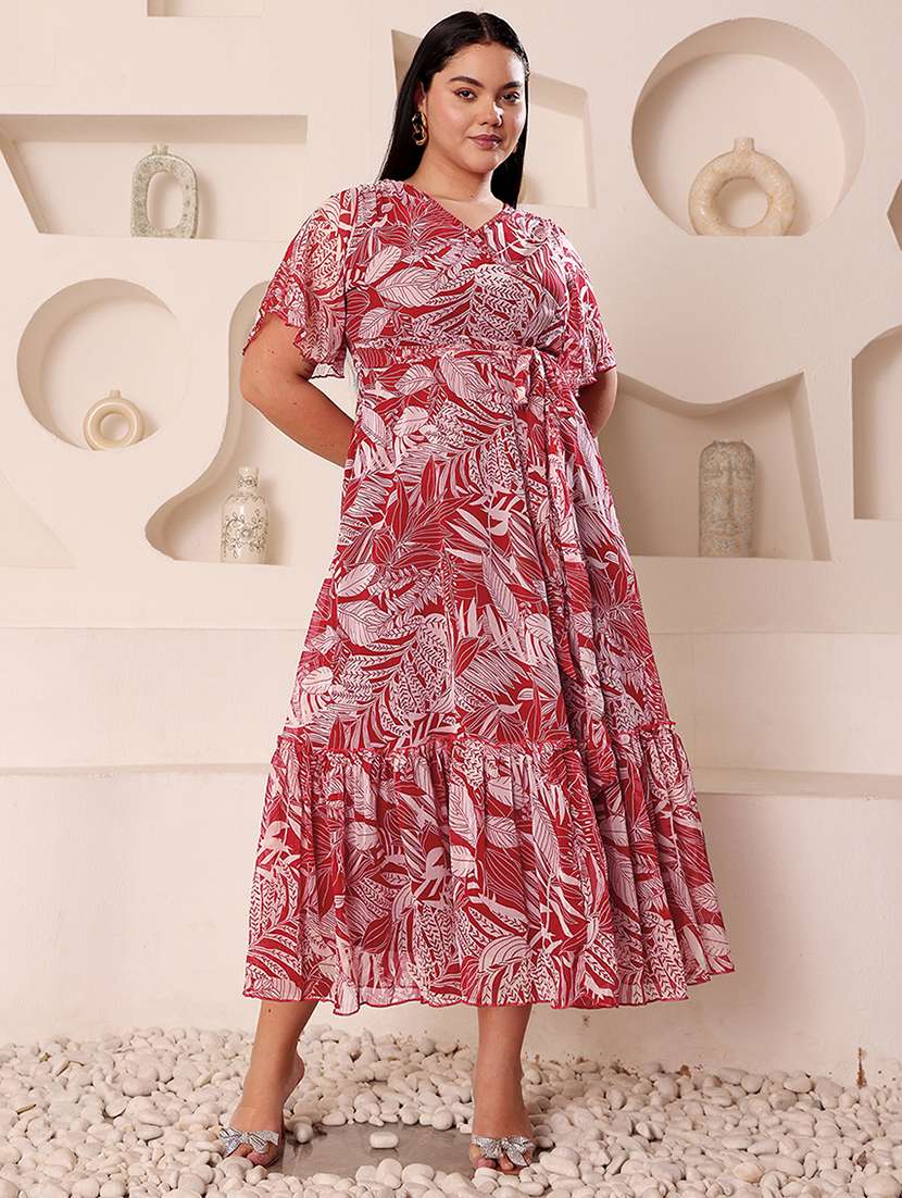 women plus size printed tiered dress