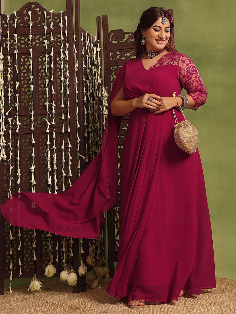 women self design v neck fit and flare dress
