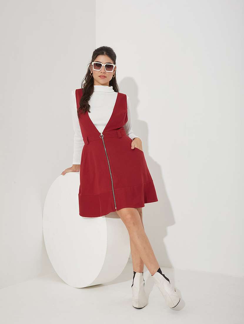 women solid sleeveless dungaree dress - 22363831 -  Standard Image - 3