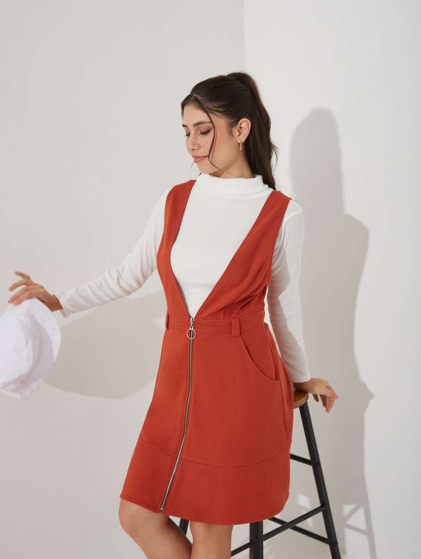 women solid sleeveless dungaree dress - 22363834 -  Standard Image - 3