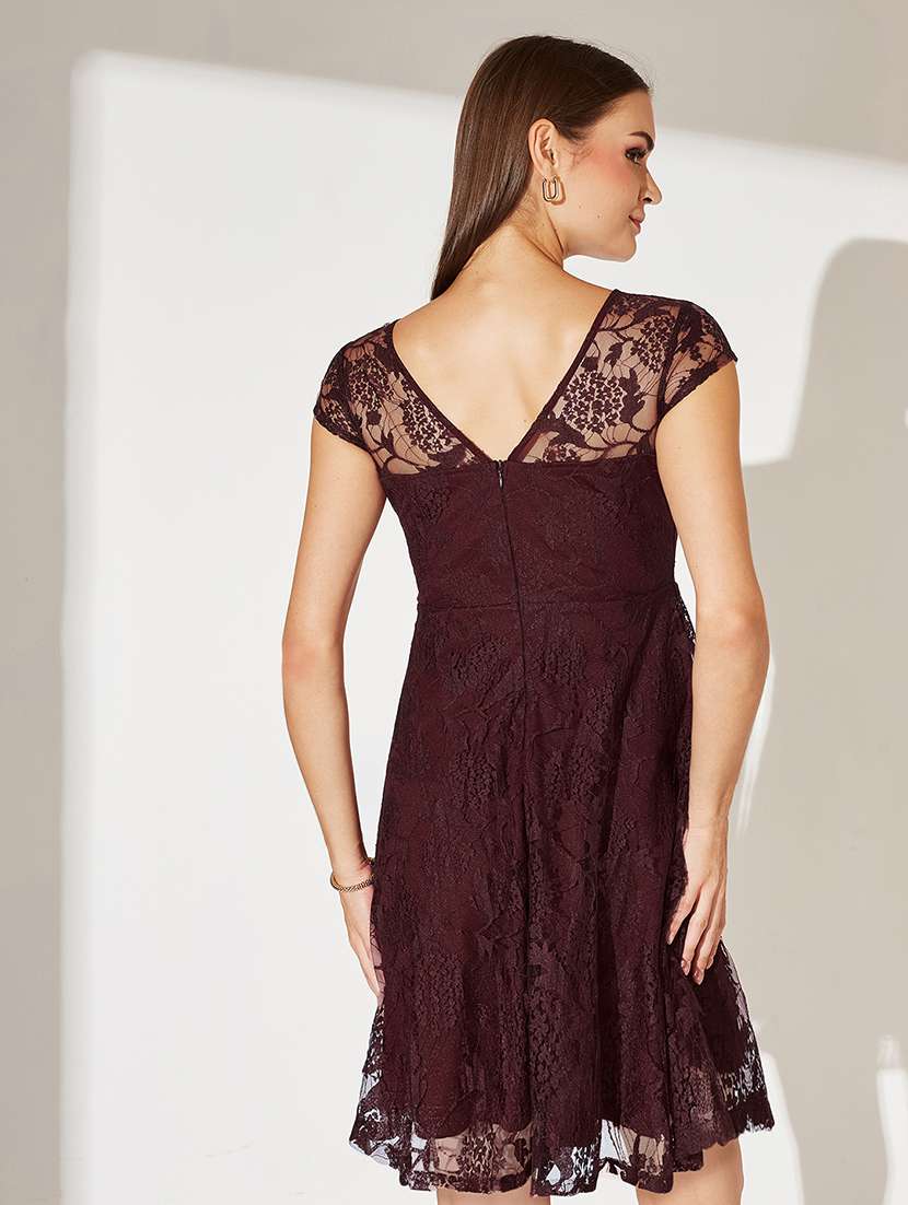 women self designed short sleeve lace fit & flare dress - 22363843 -  Standard Image - 3