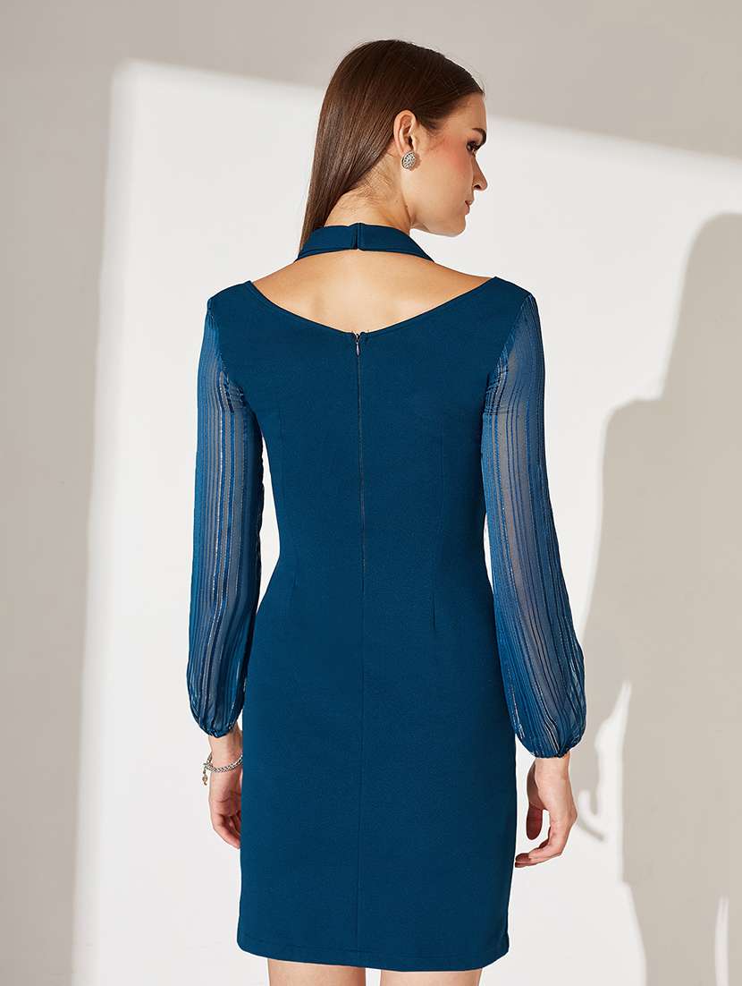 women solid puff sleeve bodycon dress - 22363846 -  Standard Image - 3