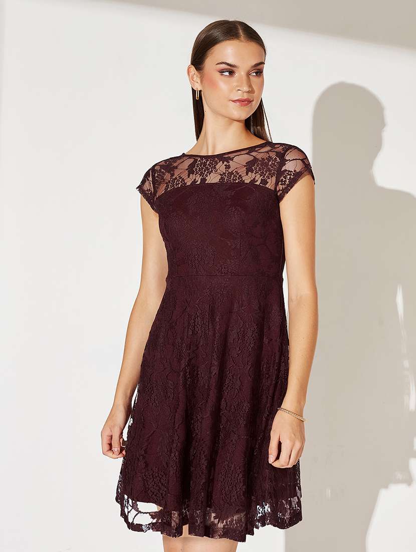 women self designed lace fit & flare dress