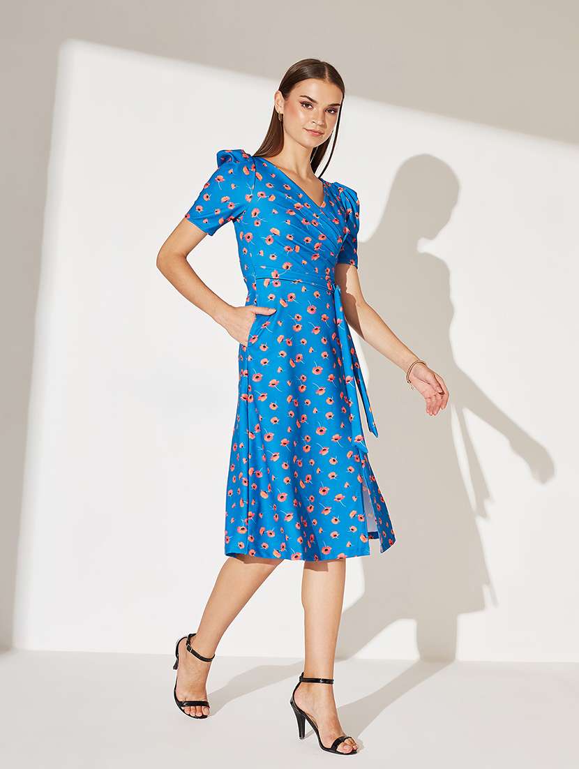 women floral print puff sleeve wrap dress - 22363848 -  Standard Image - 3