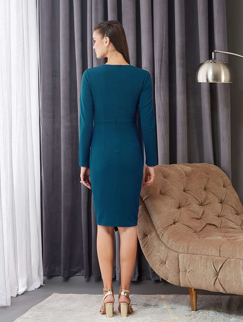 women solid long sleeve wrap dress - 22363856 -  Standard Image - 3