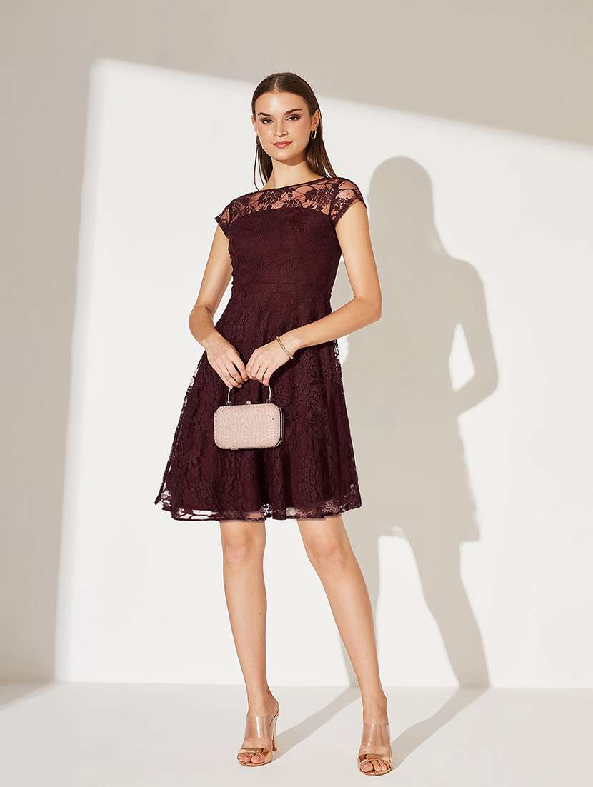 women self designed lace fit & flare dress