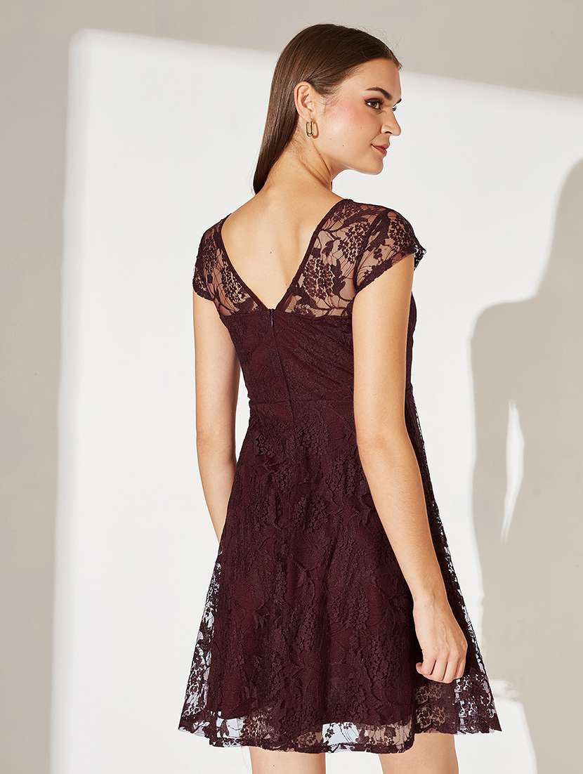 women self designed lace fit & flare dress - 22363874 -  Standard Image - 3