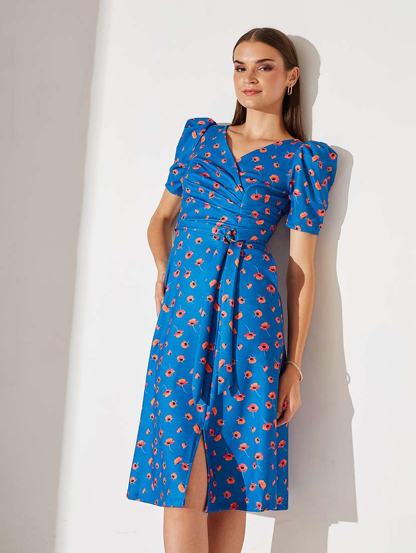 women floral print puff sleeve wrap dress - 22363898 -  Standard Image - 3