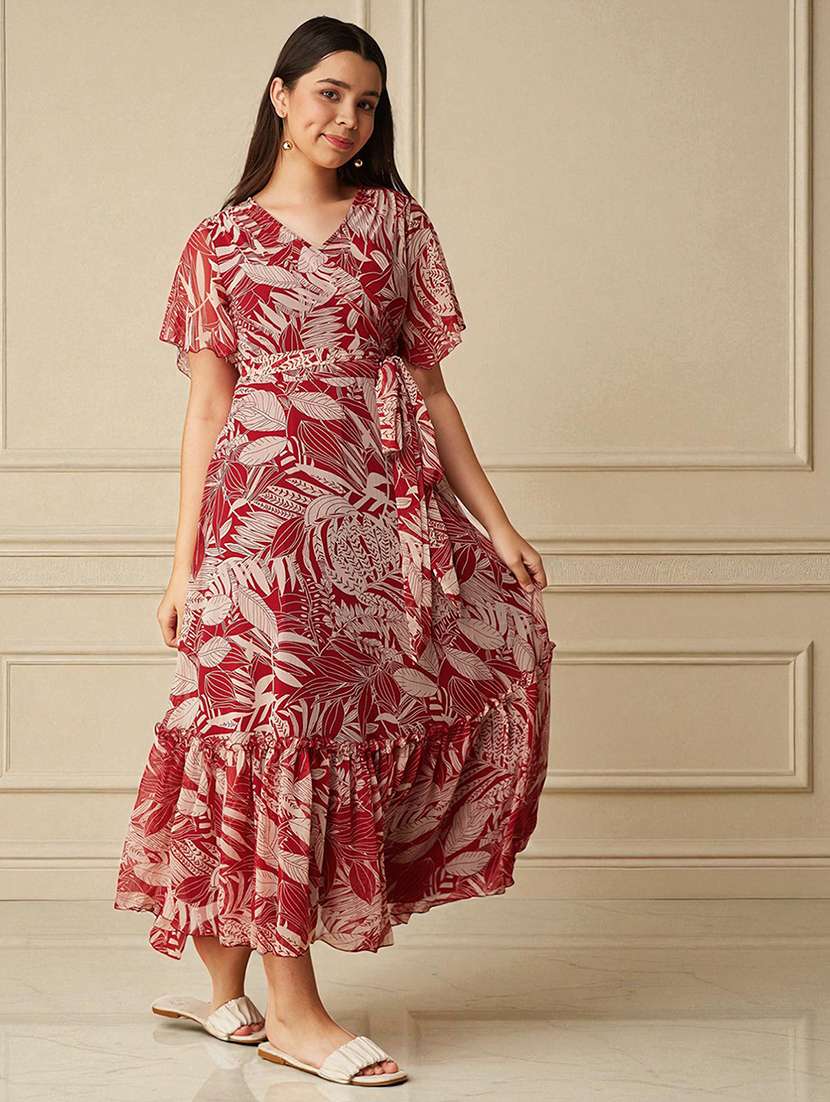 girls printed bell sleeve tiered dress