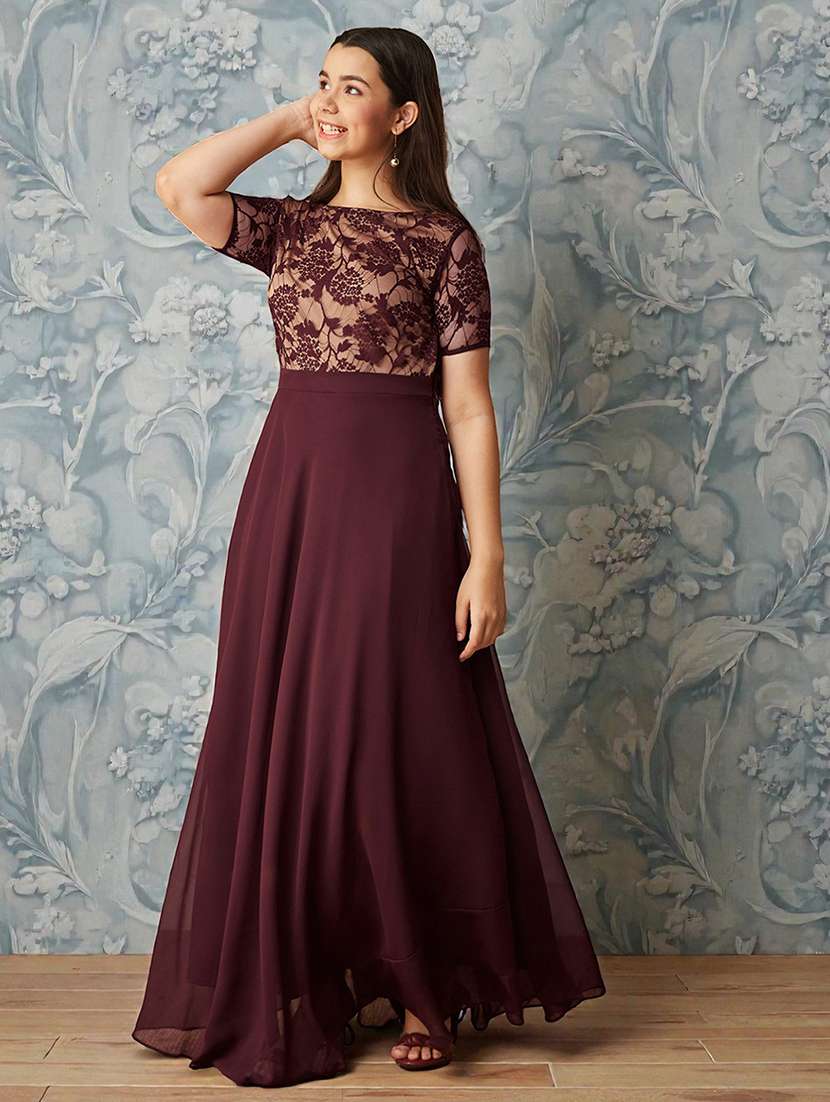 girls solid short sleeve lace fit & flare dress - 22363907 -  Standard Image - 3