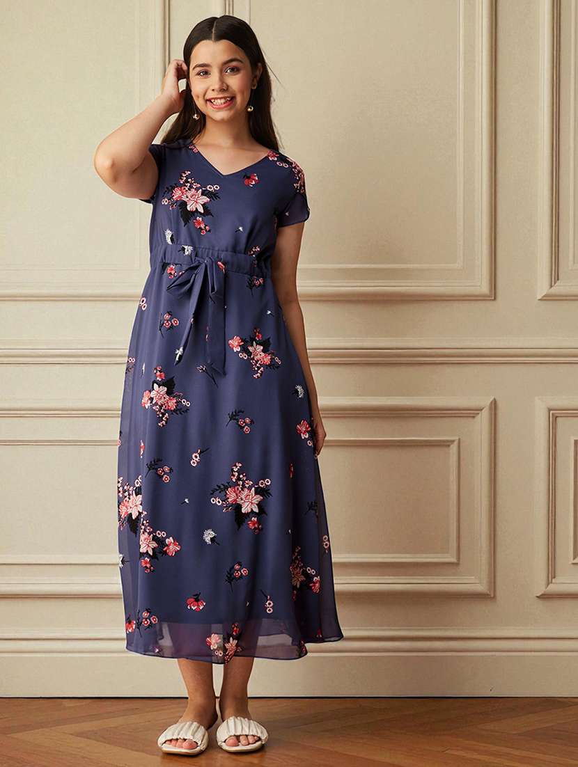 girls floral print short sleeve a-line dress