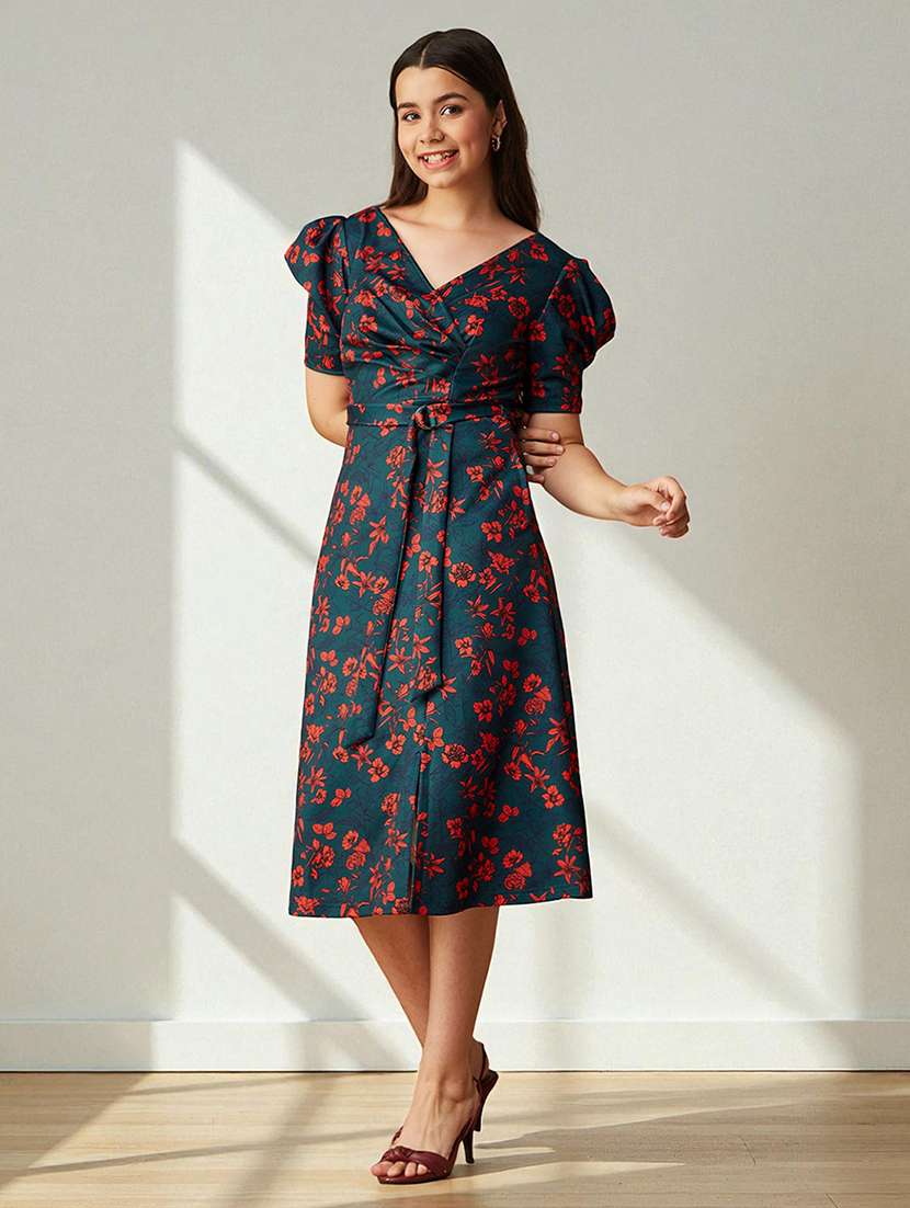 girls floral print puff sleeve a-line dress - 22363912 -  Standard Image - 3