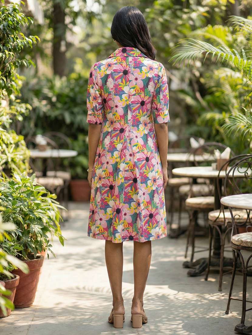 women floral print collaerd a-line dress - 22363919 -  Standard Image - 3