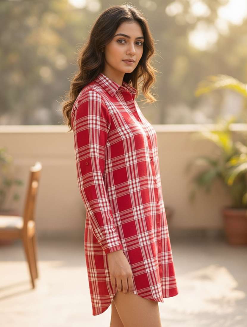 women checkered collared long sleeve shirt dress - 22363920 -  Standard Image - 3