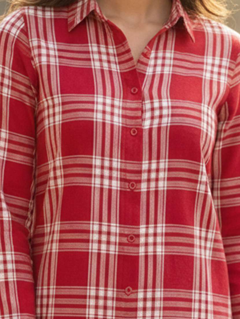 women checkered collared long sleeve shirt dress - 22363920 -  Standard Image - 5