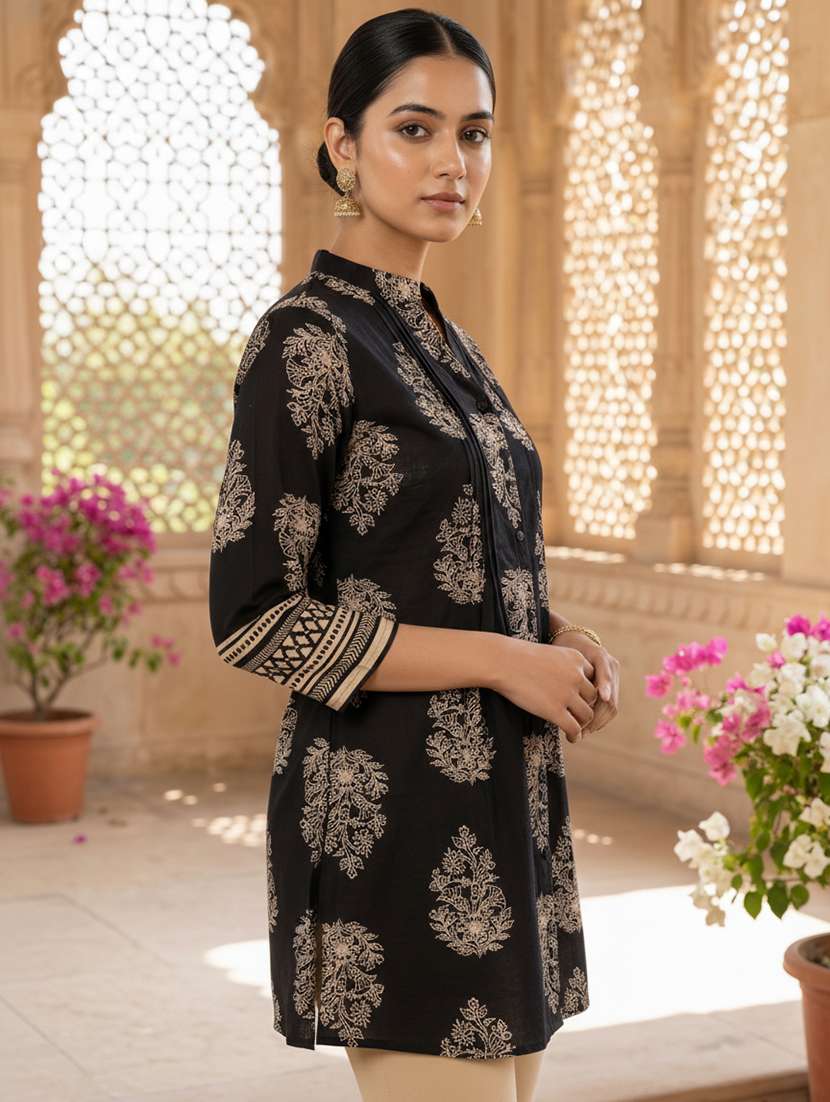 women printed three quarter sleeve a-line kurti - 22363926 -  Standard Image - 3