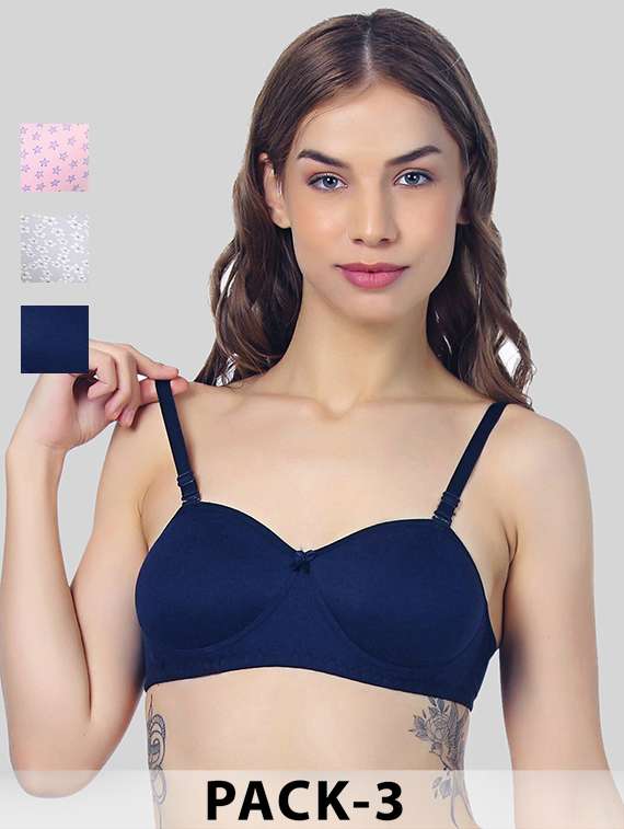 women pack of 3 printed non wired bra