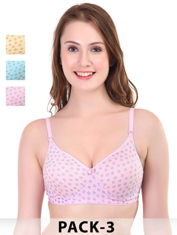 women pack of 3 printed non wired bra