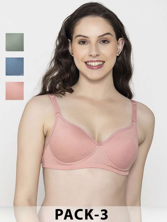 women pack of 3 solid non wired bra