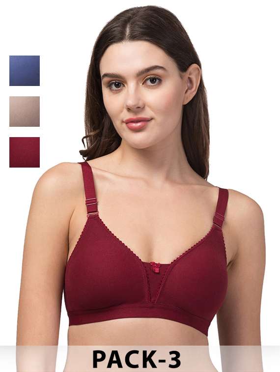 women pack of 3 solid non wired bra