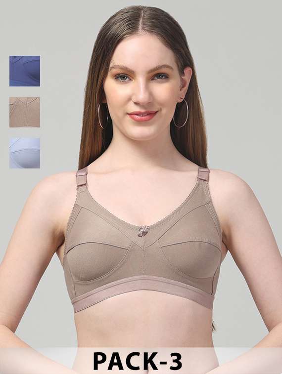 women pack of 3 solid non wired bra