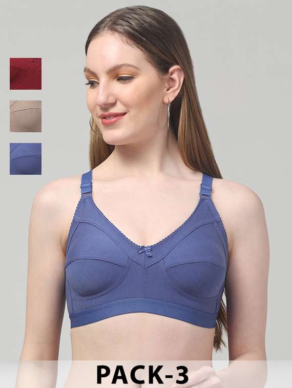 women pack of 3 solid non wired bra