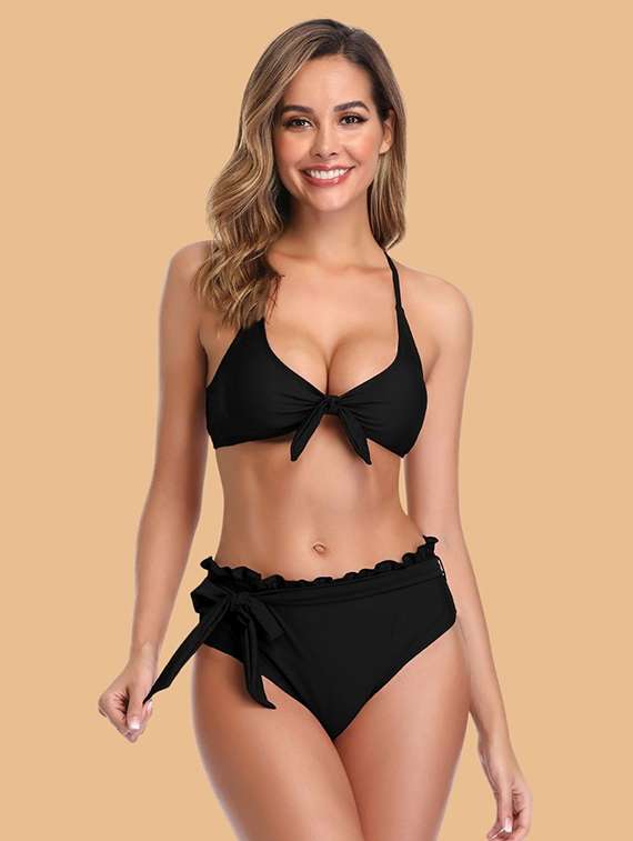 women solid swimwear bikini set