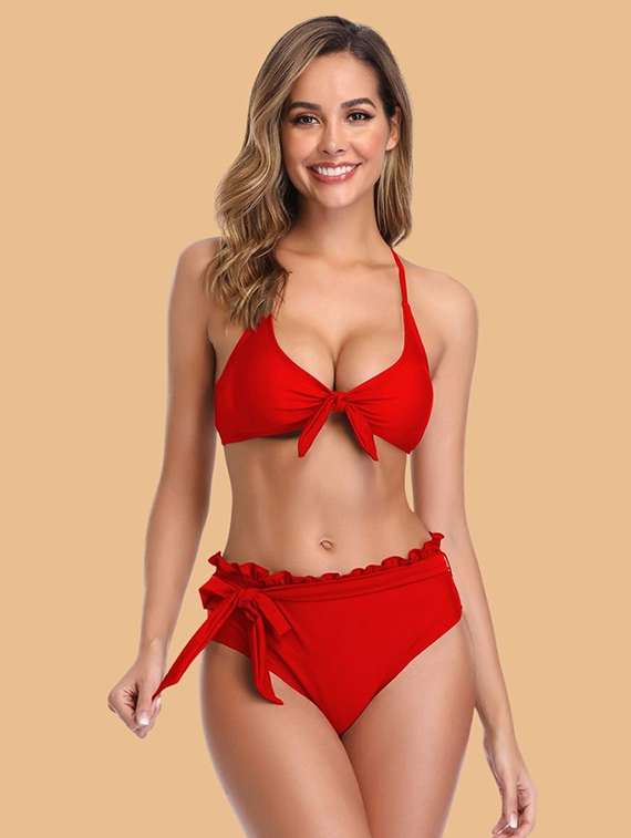 women solid swimwear bikini set