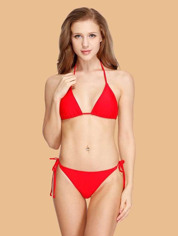 women solid swimwear bikini set