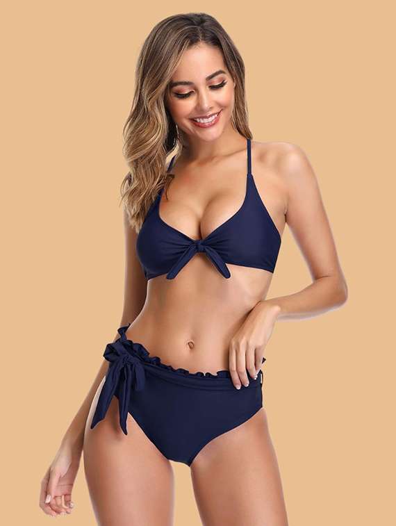 women solid swimwear bikini set