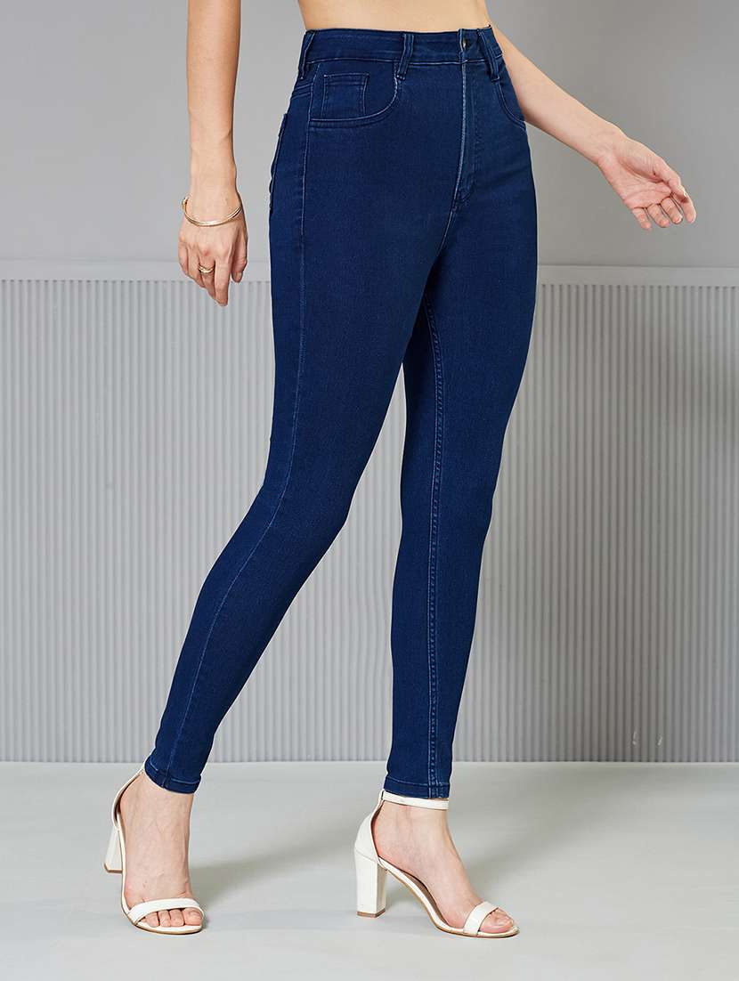 women solid high rise skinny jean