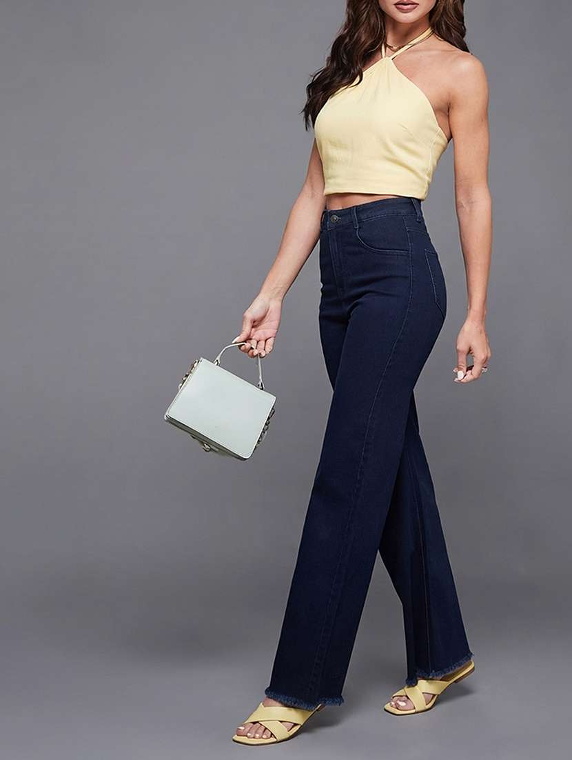 women solid high rise wide leg jeans - 22364041 -  Standard Image - 3