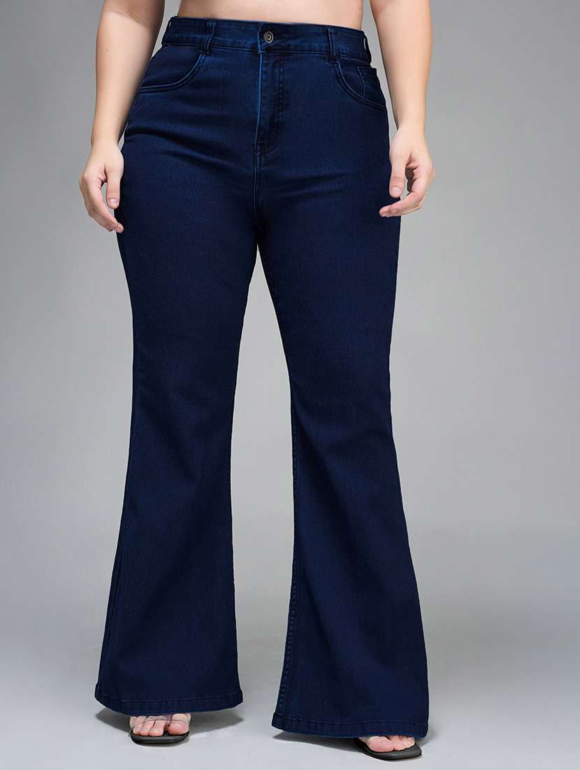 women solid high rise bootcut jeans