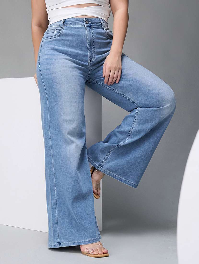 women solid high rise wide leg jeans - 22364054 -  Standard Image - 3