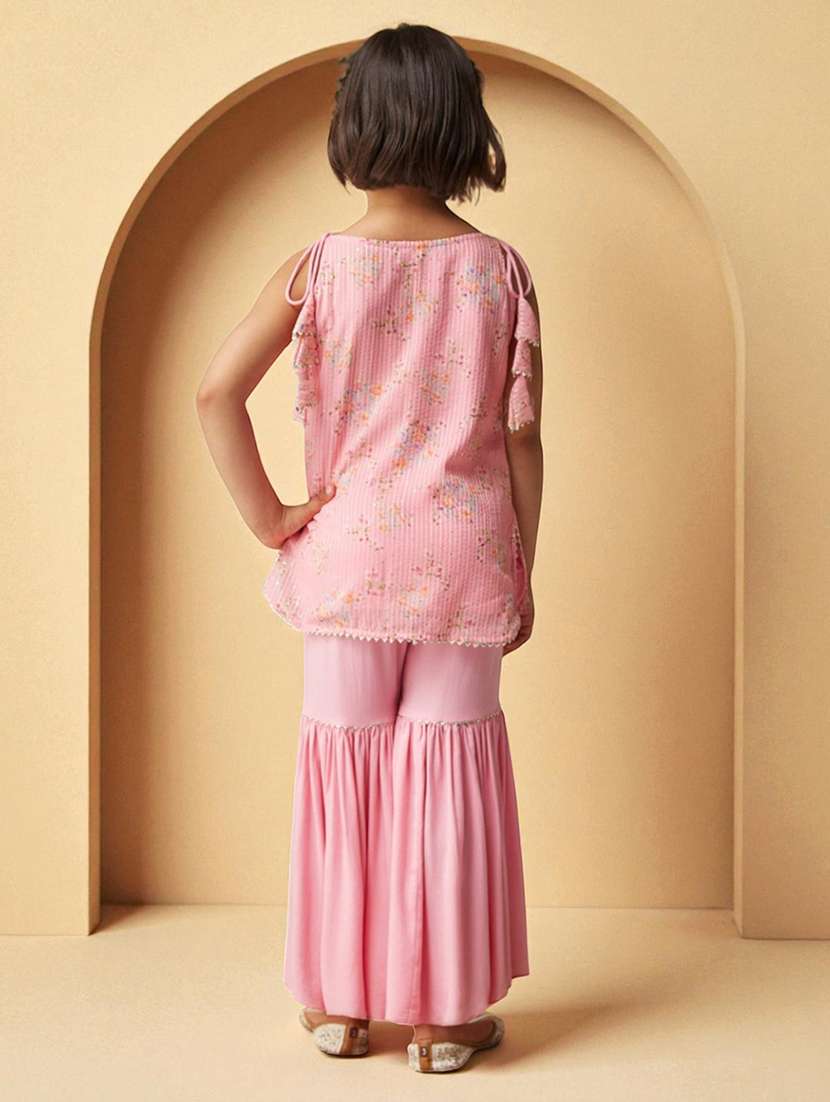 girls printed sleeveless kurta and sharara set - 22364061 -  Standard Image - 3