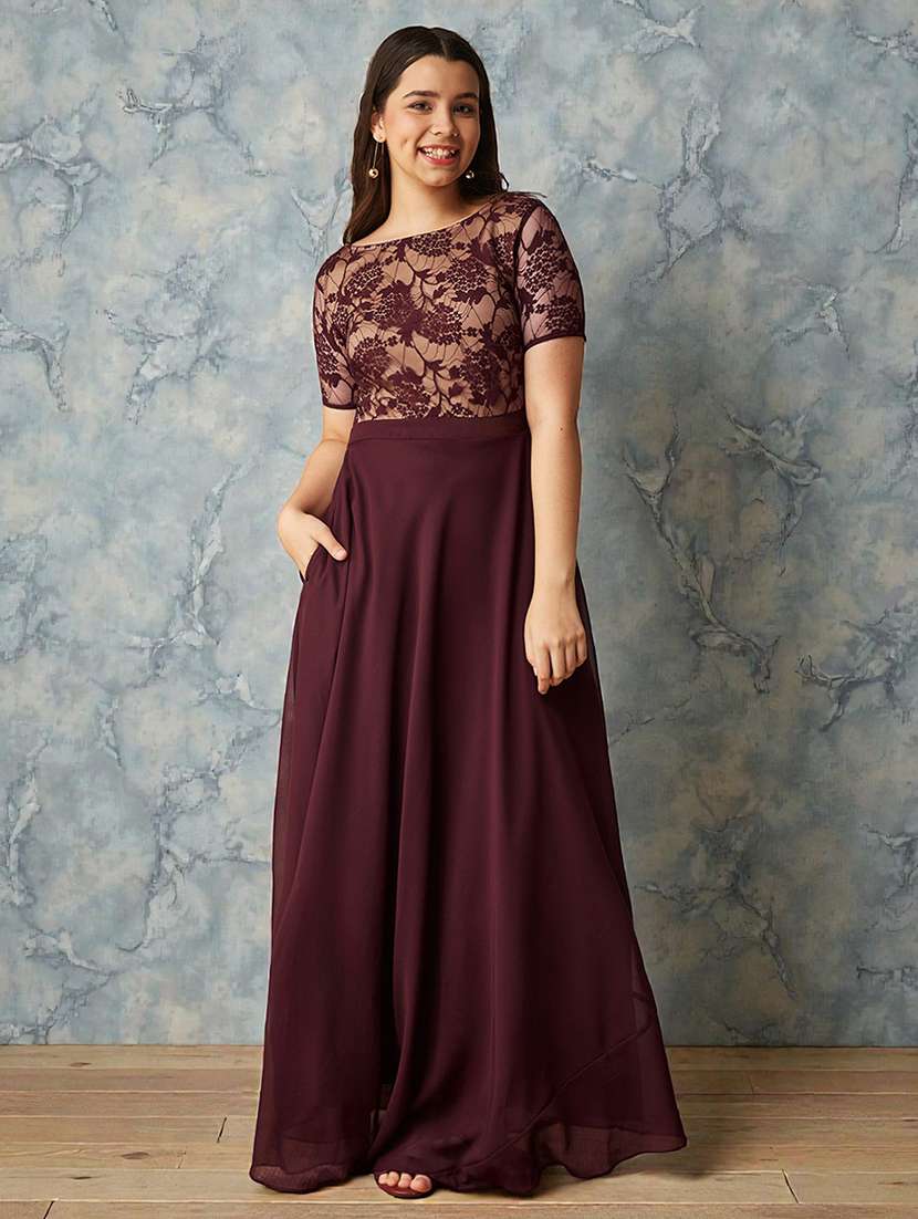 girls solid short sleeve lace fit & flare dress